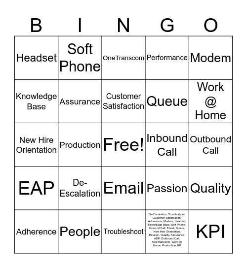 Transcom Bingo! Bingo Card