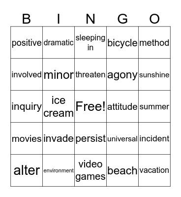 Target Vocabulary Word Bingo for the Year Bingo Card