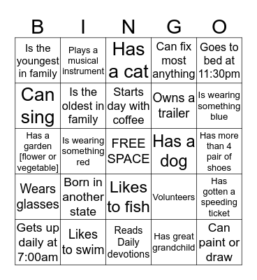 YOUNG AT HEART Bingo Card