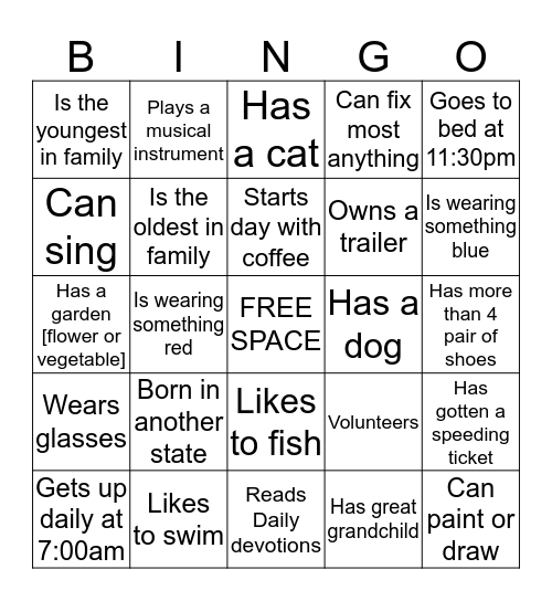 YOUNG AT HEART Bingo Card