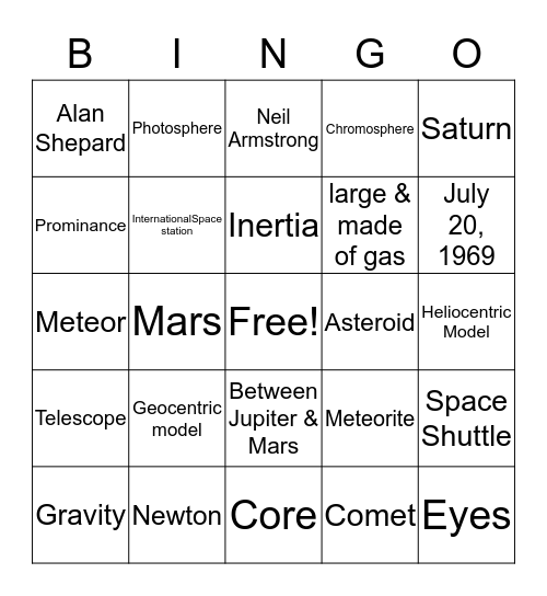 Space Bingo Card