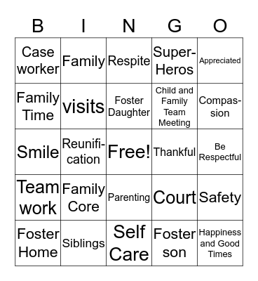 Foster Parent Appreciation  Bingo Card