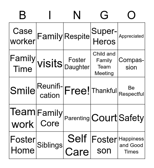 Foster Parent Appreciation  Bingo Card