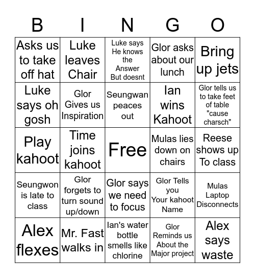 Cinema Bingo Card