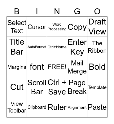 Microsoft Word Bingo Card