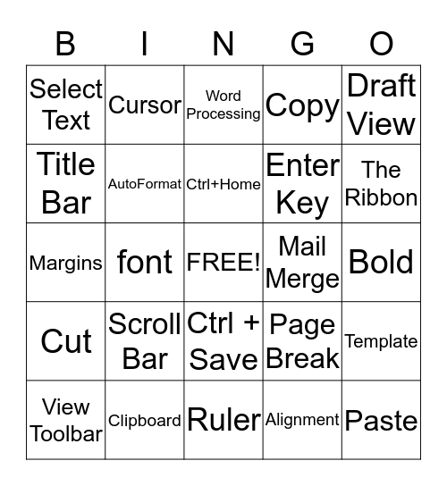 Microsoft Word Bingo Card