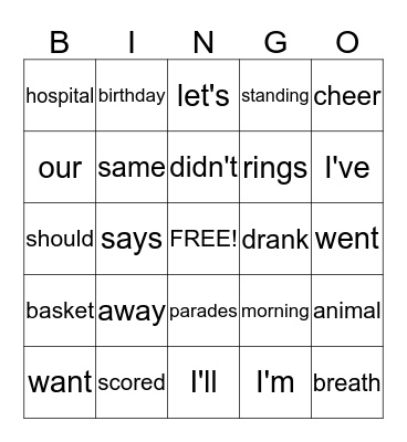 2nd Grade Bingo Card