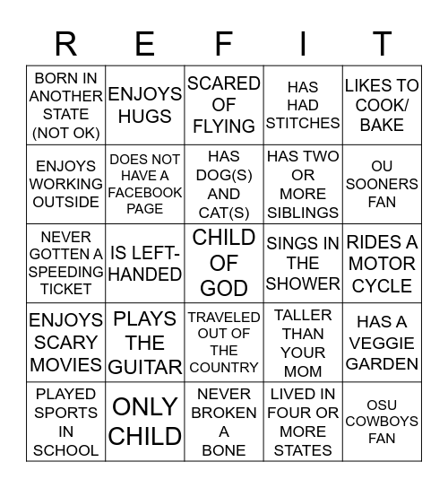 REFIT® Tribe Bingo Card