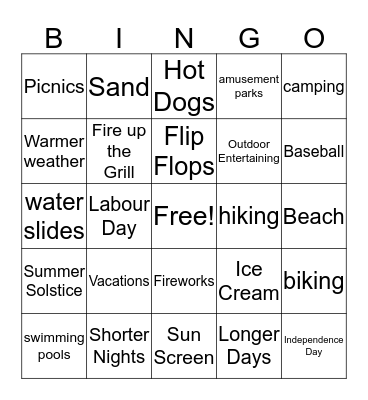 Summer Time  Bingo Card