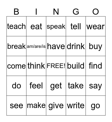 Past tense irregular verbs Bingo Card