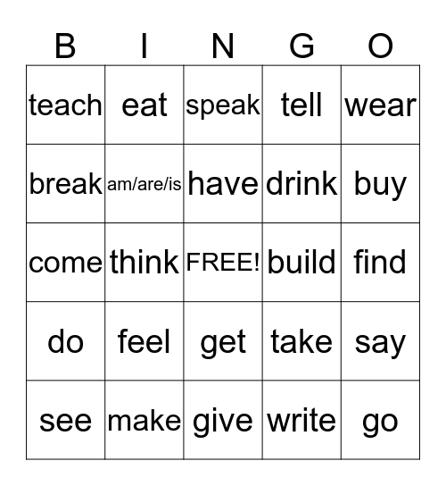 Past tense irregular verbs Bingo Card