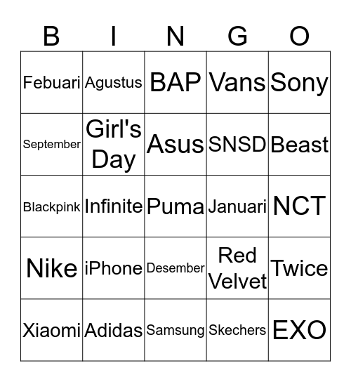 Pacarnya Harris Bingo Card