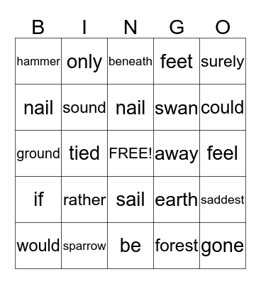 El Condor Bingo Card