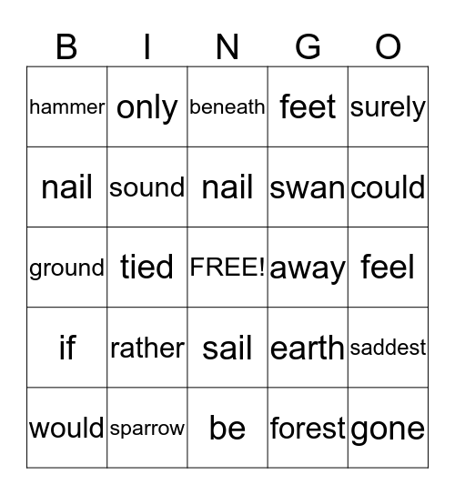 El Condor Bingo Card