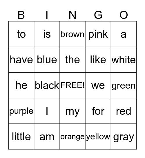 Units 1 & 2 High Frequency Words and  Color Words Bingo Card
