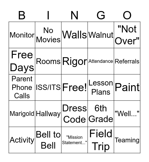 Staff Meeting Bingo Card
