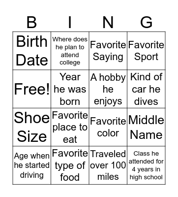 Who knows Tyriek the best? Bingo Card