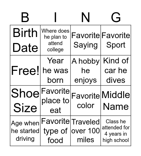 Who knows Tyriek the best? Bingo Card