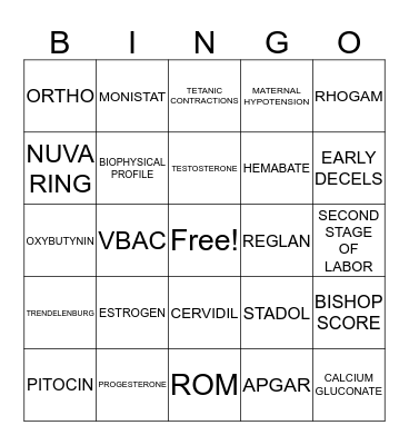 MATERNAL/OB NURSING Bingo Card