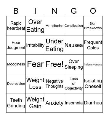 Signs of stress Bingo Card