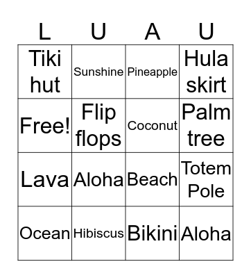 Luau Bingo Card