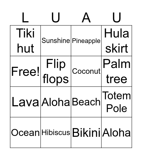 Luau Bingo Card