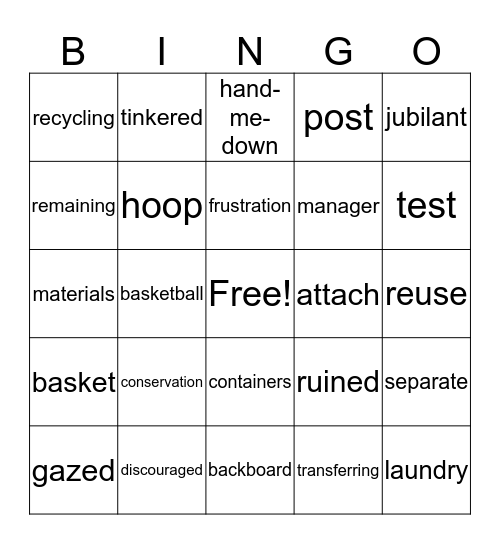 Recycling Bingo Card