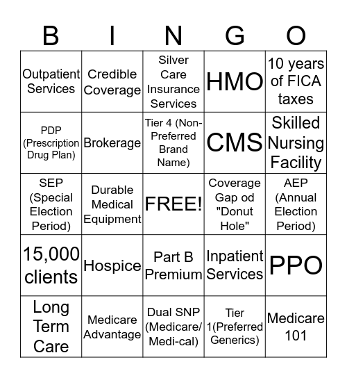 Silver Care BINGO Card