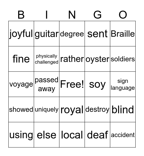 Unit 5: Uniquely You Bingo Card