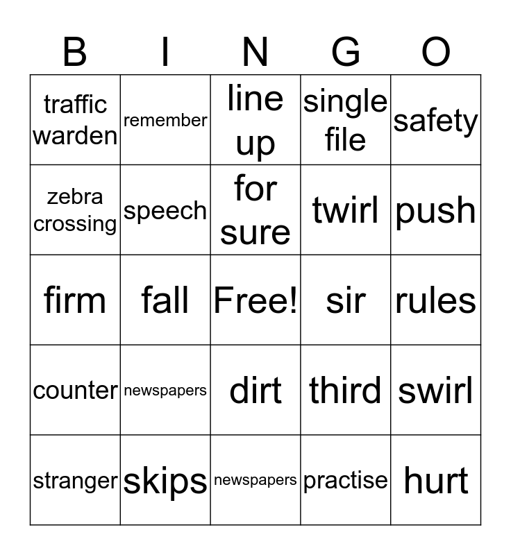 Unit 6: Safety First Bingo Card