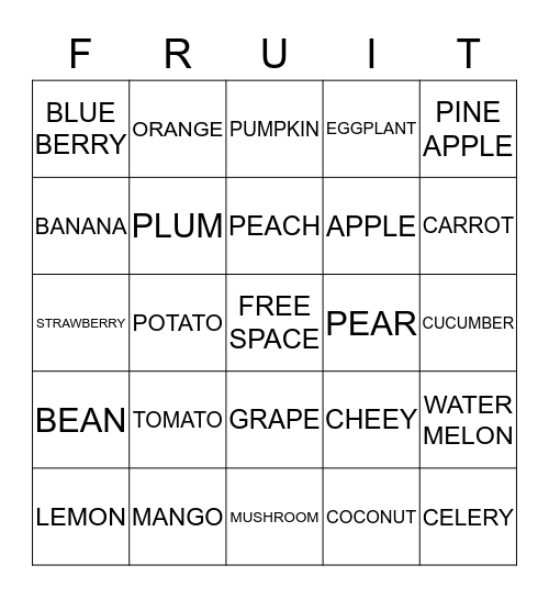 FRUIT bingo Card