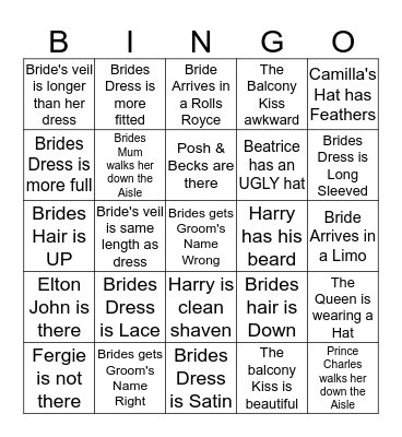 ROYAL WEDDING Bingo Card