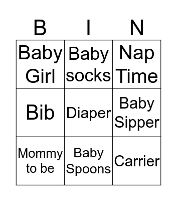 Baby shower Bingo Card