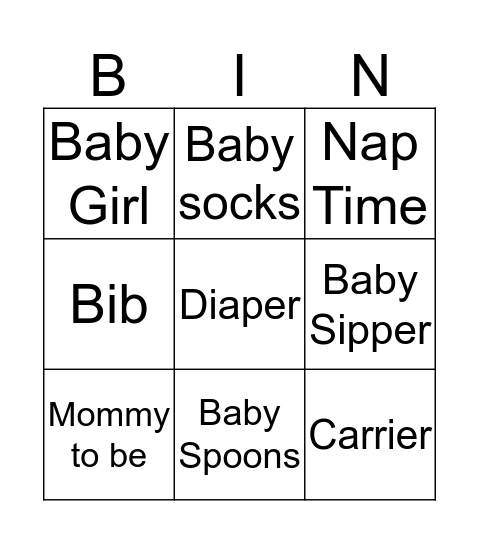 Baby shower Bingo Card