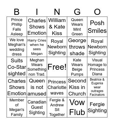 ROYAL WEDDING Bingo Card