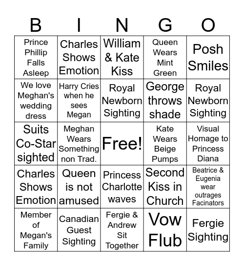 ROYAL WEDDING Bingo Card