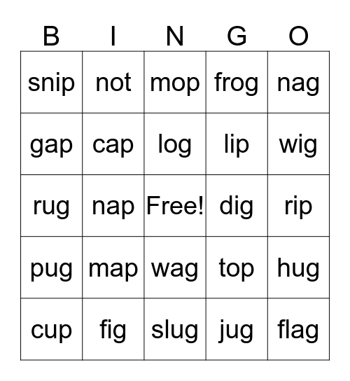Short a,i,o,u Bingo Card