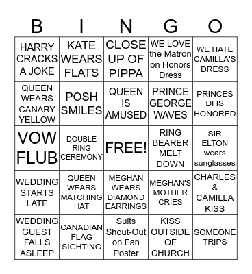 ROYAL WEDDING Bingo Card