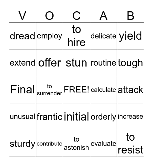 Vocabulary#4 Bingo Card