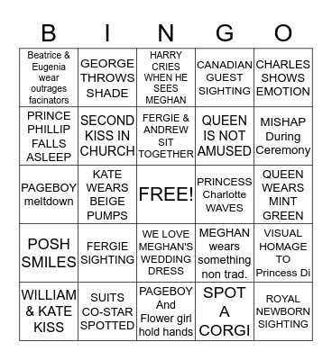 ROYAL WEDDING Bingo Card