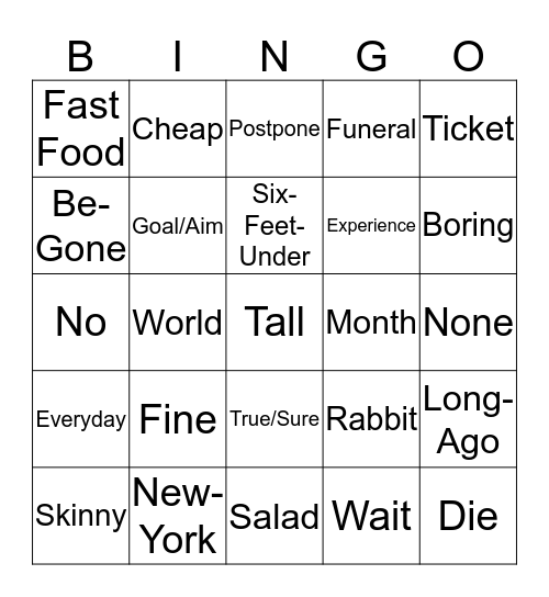 ASL 2 Mann's Class Bingo Card