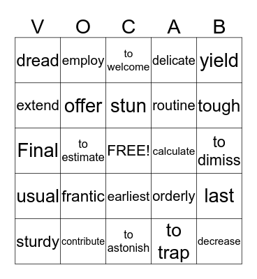 Vocabulary#4 Bingo Card