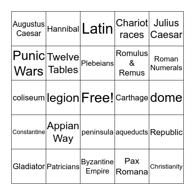 Ancient Rome Vocabulary Bingo Card