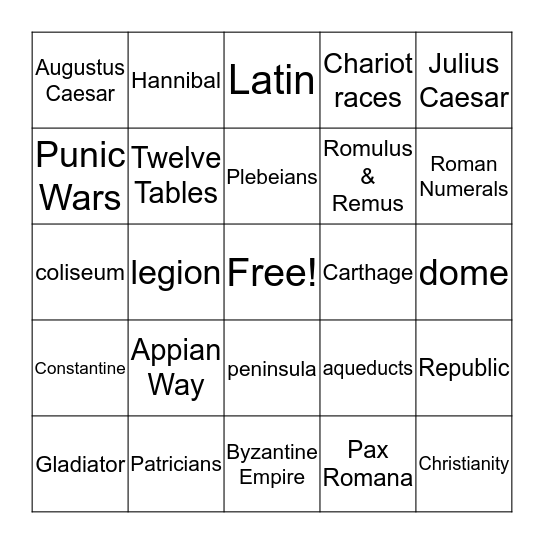 Ancient Rome Vocabulary Bingo Card