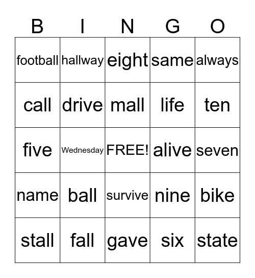 Spelling Bingo! Bingo Card