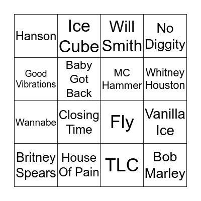 Singo 90's Bingo Card