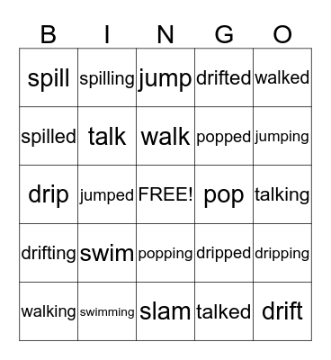 suffixes Bingo Card