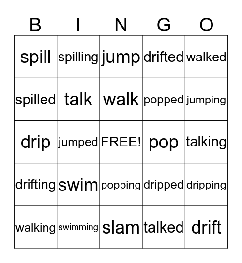 suffixes Bingo Card
