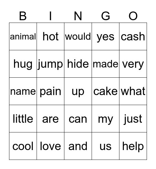 word wall Bingo Card
