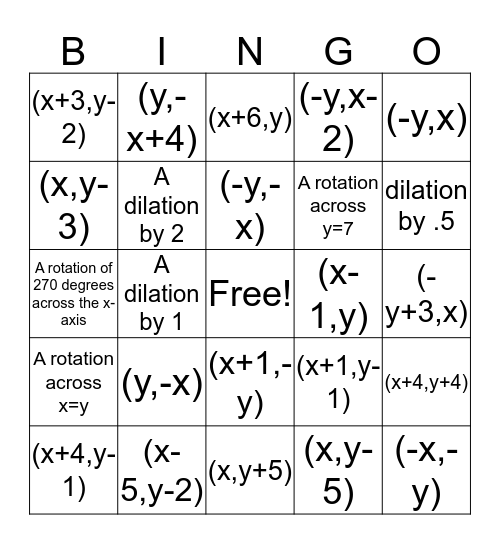 Transformation BINGO Card